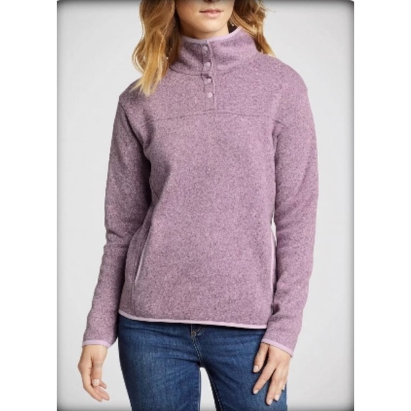 Eddie Bauer Women's Pink Heathered Fleece Snap Front Pullover Sweater, Sz Large - Picture 2 of 13